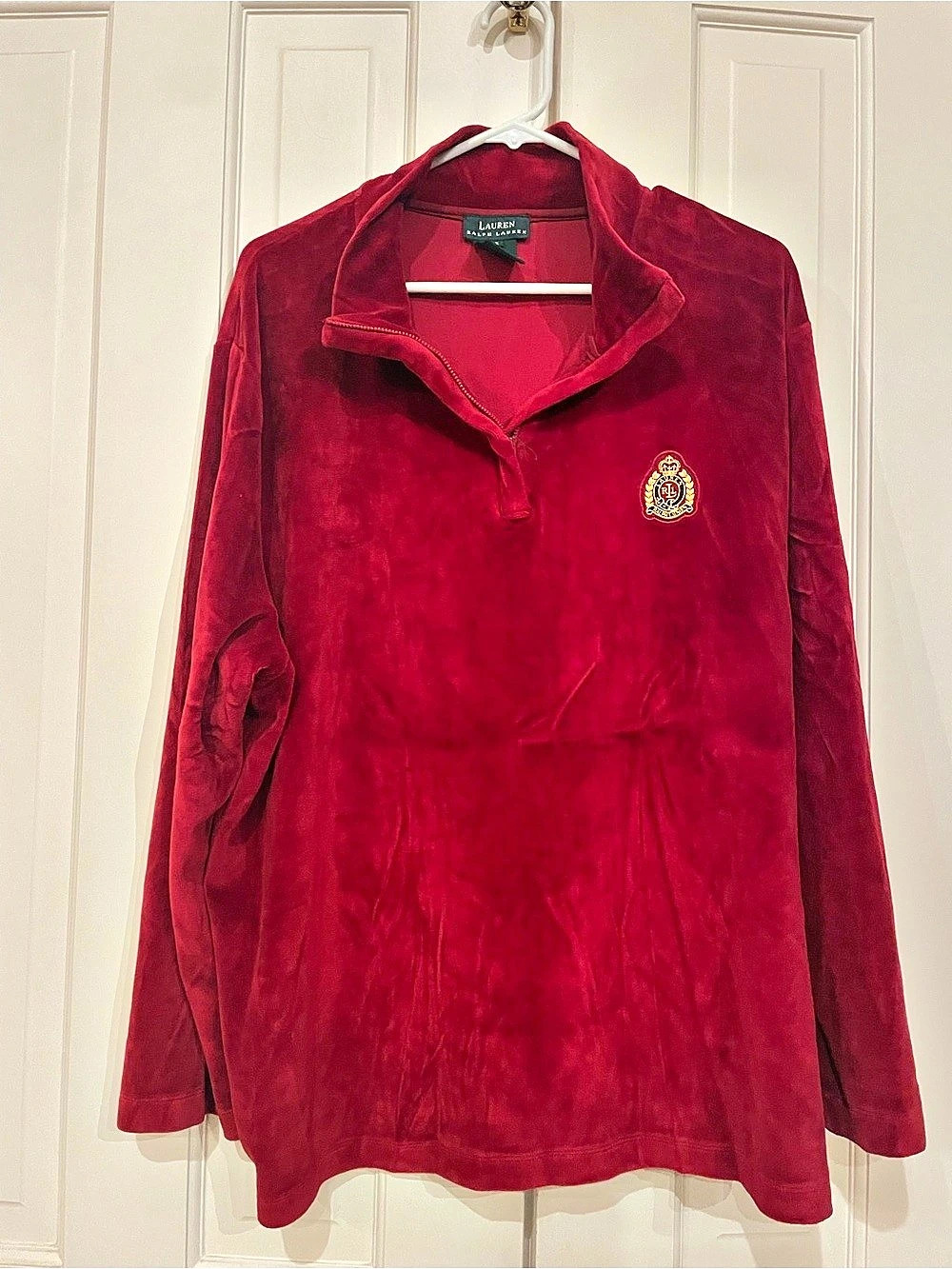 Lauren Ralph Lauren Velour Quarter-Zip Crest Pullover Red 3X